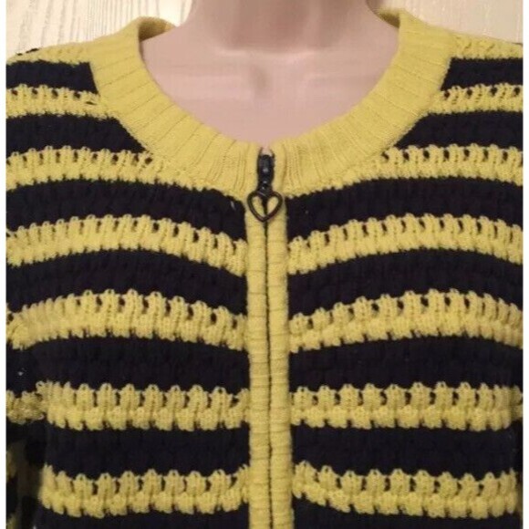 Princess Vera Wang Sweater Jacket Small Bright Yellow Navy Blue Striped - Picture 2 of 12